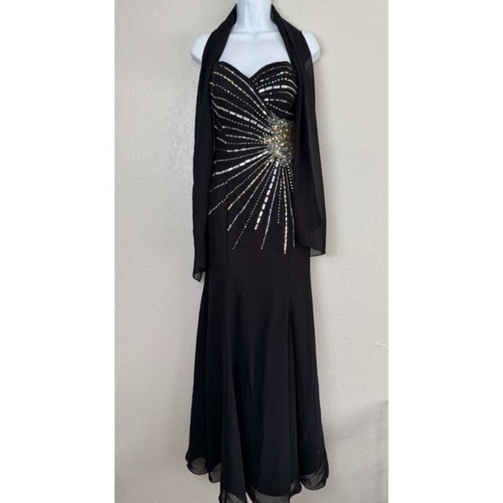 COLORS black beaded sequin sweetheart mermaid maxi formal dress sleeveless 8